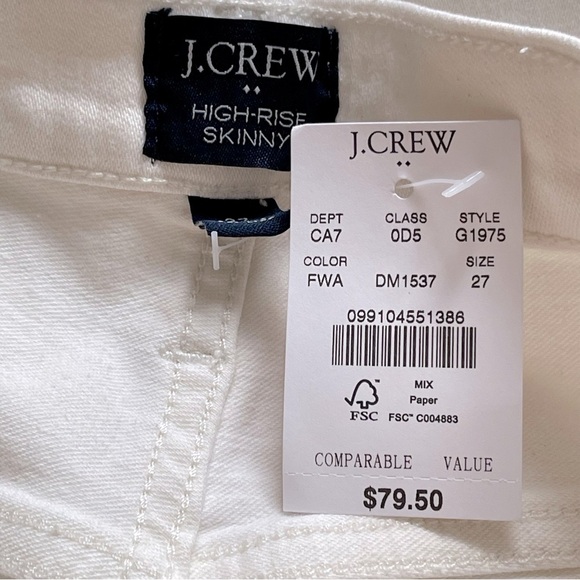 J.Crew 10" highest-rise skinny jean in white denim school preppy NWT - Picture 6 of 7